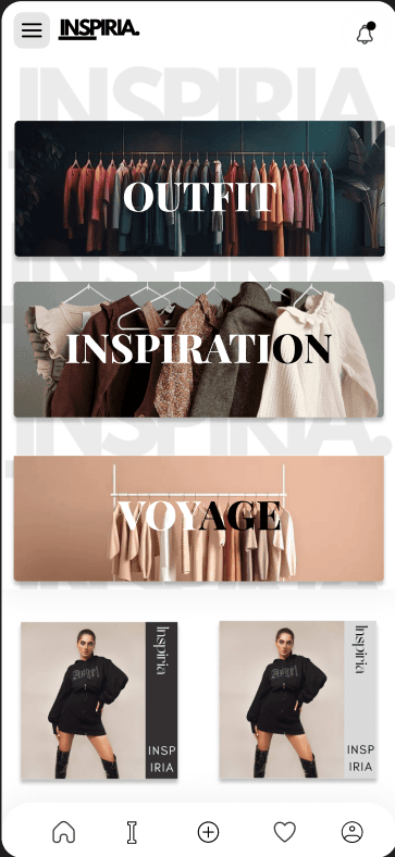 Aperçu de l'application mobile Inspiria